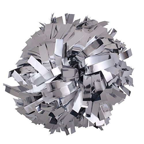Metallic Cheerleader Cheerleading Pom Poms 6 inch 1 Pair (Silver)