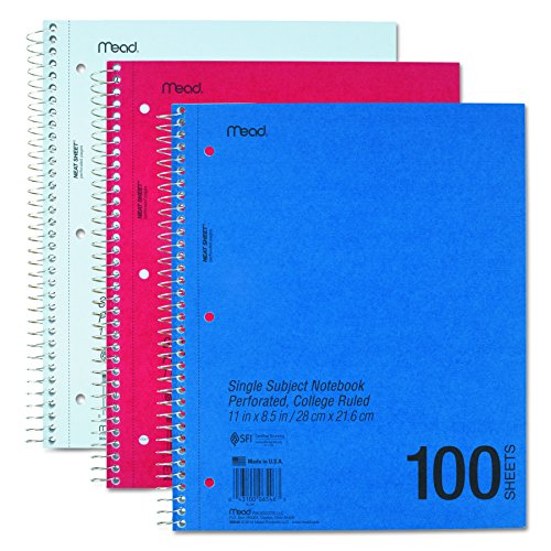 Mead Mid Tier Single Subject Notebook, College Rule, Letter, White, 100 Sheets Pad (06546)