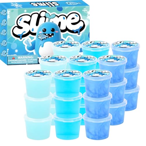 24 Pack Blue Slimes, Mini Glow in the Dark & Galaxy Bulk Slime, Easter Party Favors Kit, Stretchy Stress Relief for Kids, Soft Putty DIY Toy, Girls and Boys Classroom Prize Gift ﻿