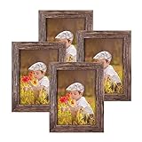 Q.Hou 5x7 Picture Frame Wood Pattern Rustic Brown Photo Frames Packs 4 with High Definition Glass for Tabletop or Wall Decor (QH-PF5X7-BR)