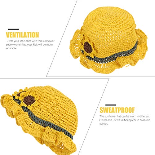 BESPORTBLE 1Pc Flower Sun Hat Straw Woven Beach Hat for Outdoor Summer Protection Cap Lovely Design for Parties and Sun Safety Yellow3
