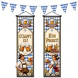 Oktoberfest Deko Set, 3-teilig – 10 m Wimpelkette + 2 Türbanner, Blau-Weiß