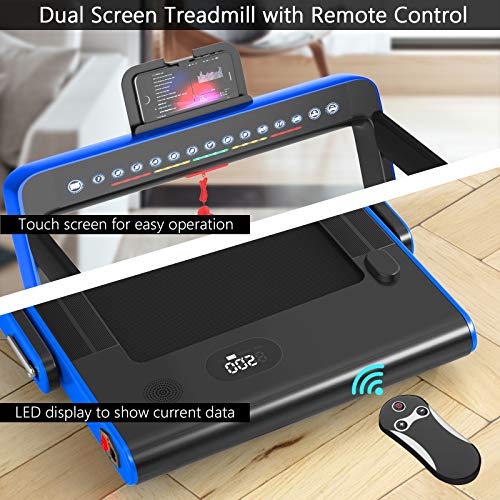 Image of Goplus 2 in 1 Folding Treadmill with Dual Display, 2.25HP Superfit Under Desk Electric Pad Treadmill, Installation-Free, Blue Tooth Speaker, APP Control, Remote Control, Walking Jogging for Home