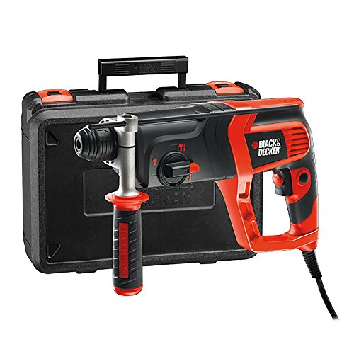 Black+Decker KD975K Pneumatischer SDS-Bohrhammer, Meißelhammer mit 1.8J Schlagenergie, Zweithandgriff, Hammerbohren, zum bohren und Meißeln, Rechts-/Linkslauf, inklusive Koffer, 710 W