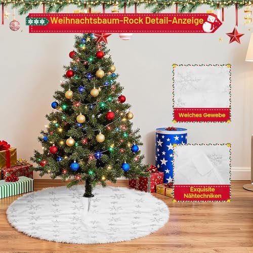 BUCOMTU Weihnachtsbaumdecke 122 cm, Weihnachtsbaumrock mit Schneeflockenmuster, Kiefer Decke mit rundem Teppich, Tannenbaumdecke für Frohe Weihnachten Party Dekorationen