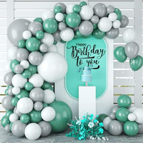 Fesnova Bohemian Latexballon Girlande Set,Luftballon girlande grün,Mintgrün,Grau und Weiß Luftballon-Girlande Set,für Geburtstagsfeier,Abschlussfeier,Jubiläum,Babyparty,Hochzeit,98 Stück