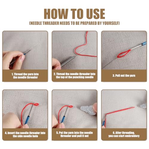 Image of 7pcs Punch Needle Embroidery Kit With 5 Sizes Threader Heads, Sewing Art Tools, Pen for Adult Beginners, Embroidery Floss, Cross Stitching Craft Supplies