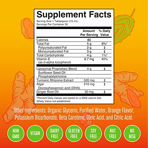 Maryruth Organics Maryruth'S | Liposomal Turmeric & Dha | Curcumin | Ginger Root Oil | Algal Dha & Vitamin E | Cognitive Function | Mood Support | Joint Health | Liquid Supplement thumb #4