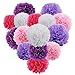 YFFSFDC ペーパーポンポン ハニカムボール 15個セット 紙花 パーティー 紙ポンポン 誕生日 卒業式 装飾 結婚式 飾り付け インテリア ウェディング 撮影 お祝い 記念日 お祭り 文化祭 バースデー デコレーション 紫系