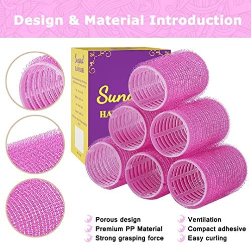 Self Grip Hair Roller Set,Hair Roller Set 18 Pcs,Heatless Hair Curlers,Hair Rollers For Long Hair,Medium And Short Hair,Hair Rollers With Hair Roller Clips And Comb,Salon Hairdressing Curlers,Diy Hair Styles, Sungenol 3 Sizes Rose Red Hair Rollers In 1 Set #TOP1