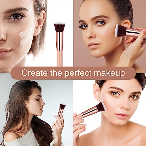 AOOWU Make Up Pinsel, Schminkpinsel Kosmetikpinsel Makeup Brush, Flat Top Foundation Pinsel für Gesicht, Puderpinsel Make-Up Pinsel & Zubehör für Cremige, Pudrige Oder Flüssige Foundation(Roségold)