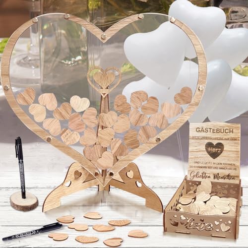 Hochzeits Gästebuch, Alternative Hochzeitsgästebuch, Inyeskon Holzherzen...