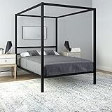DHP Modern Metal Canopy Platform Bed with Minimalist Headboard and Four Poster Design, Underbed Storage Space, No Box Spring Needed, Full, Black