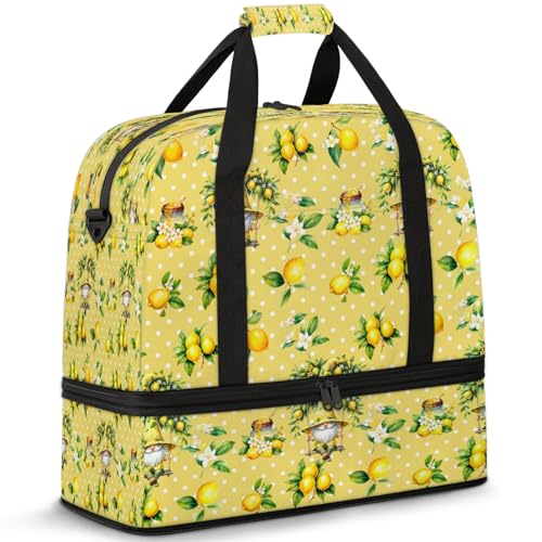 Yellow Dwarf Fruit Lemon Travel Duffel Bags for Women & Men Large Sports Gym Bags Foldie Weekender Overnight Bag Carry On Tote Bag With Shoe Compartment Personal Item Bag for Travel Sports Gym
