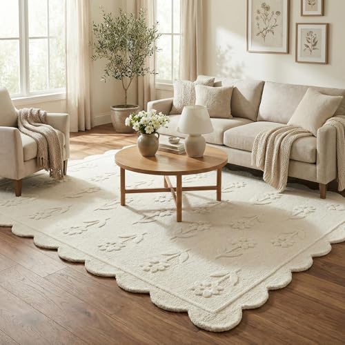Tapete Floral Beige 5' x 8' RUGWYN Hecho a Mano miniatura 2