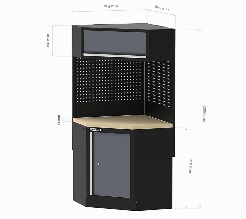 Werkstatteinrichtung Apollo Eckschrank 86x46x200 cm Schwarz Stahl