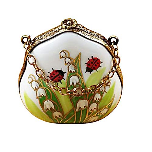 LILY OF THE VALLEY PURSE WITH LADYBUGS - LIMOGES BOX AUTHENTIC PORCELAIN FIGURINE FROM FRANCE
