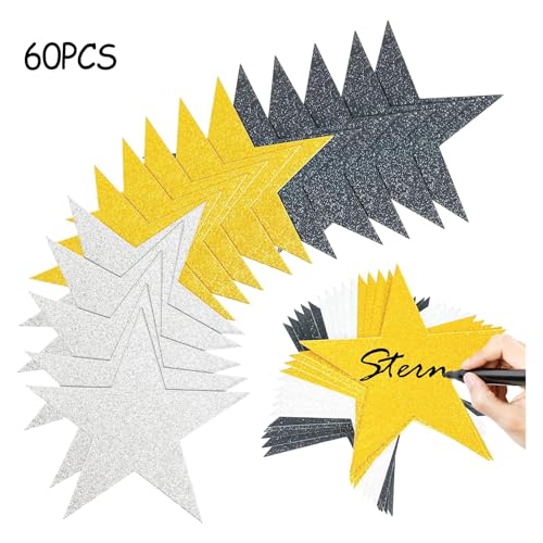 Pyuyan 60 Stück Papierausschnitt Sterne, Goldene Stern Dekorationen, Glitzer Sterne Deko, Stern Weihnachten Tischdeko, für Heimwerker Pinnwand Klassenzimmer Wand Hochzeit Pa