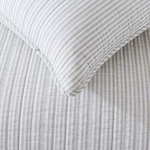 Soul & Lane Cotton Queen Ticking Stripe Quilt: Gray Striped Quilt, Farmhouse Bedding Coverlet, Greige Comforter and Blanket, Country Pinstripe Coverlet (Shams Sold Separately) by Soul & Lane - Image 3