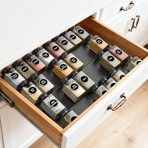 Ceecysaa Spice Drawer Organizer, 4 Tier- 8 Pack Expandable From 9" to 18" Seasoning Jars Drawers Insert, Kitchen Spice Rack Organizers for Drawer/Countertop (Jars Not Included)