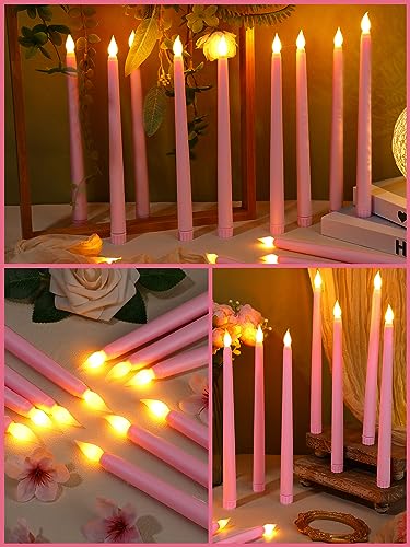 Image of Funtery 48 Pcs Flameless LED Taper Candles Battery Operated Candles Bulk Realistic LED Candlesticks Flickering for Wedding Church Party Home Decor(Pink,11 Inch,Classic Style)
