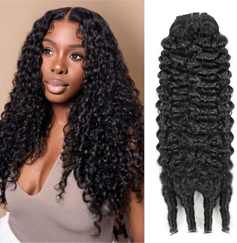 Mihugass Burmese Curly Clip in Hair Extensions #1B Natural Black Color Curly Clip ins For Women Brazilian Virgin Clip on Hair(20inch,#1B)