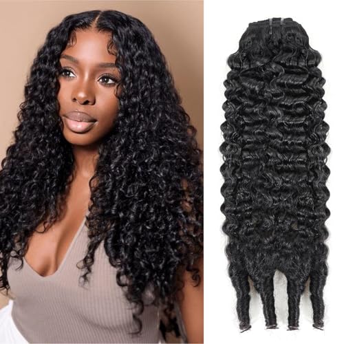 Mihugass 18 inch Burmese Curly Clip ins Real Human Hair #1B Natural Color Burmese Curly Clip in Hair Extensions For Black Women Brazilian Virgin Clip on Hair Daily Wear Easy to Style