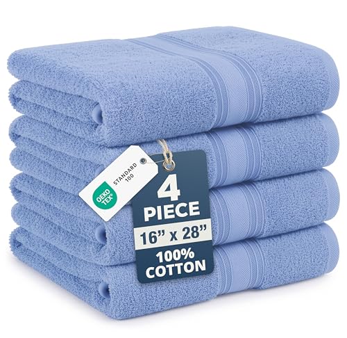 Image of LANE LINEN Bath Hand Towels for Bathroom - Pack of 4 (16 inch x 28 inch), 100% Cotton Hand Towel - Soft, Durable, Quick Dry & Highly Absorbent - Hotel Quality Face Towels for Salons & Home Use - Cerulean Blue
