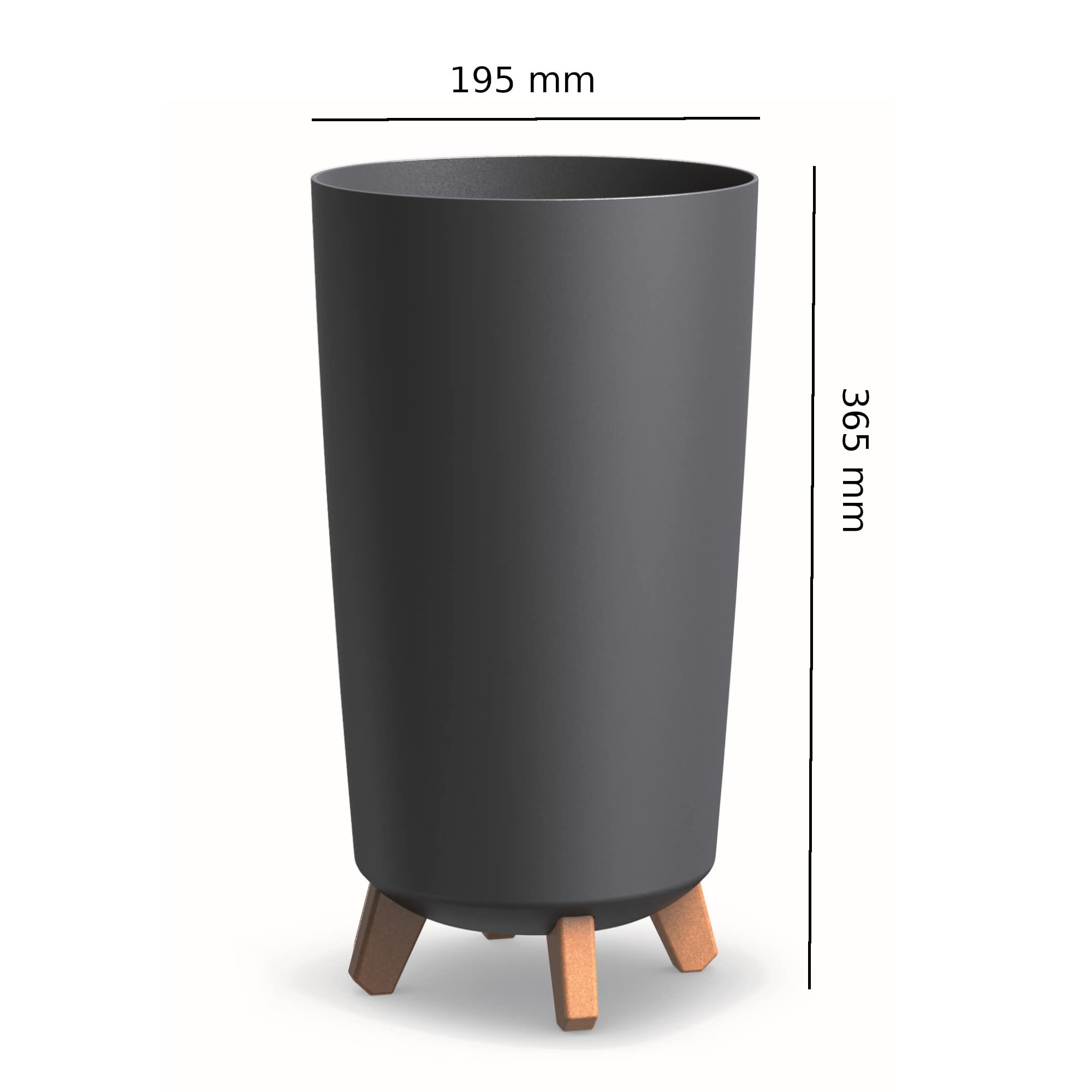 botle Doniczka z nóżkami HOH Tube donica na rośliny, średnica 20 cm, z tworzywa sztucznego, matowa, antracytowa