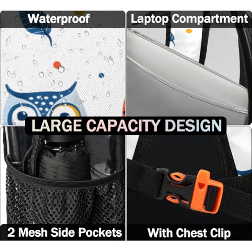 Cute Owls Hand Painted Clear Backpack Stadium Approved PVC Backpacks for Adults Heavy Duty Clear Bag for Work Security Travel College4