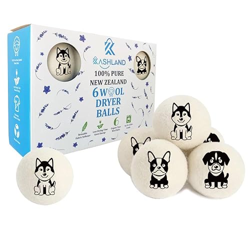 Organic Wool Dryer Balls: Eco-Friendly & Chemical-Free | Our Anti-Entanglement Reusable Balls Eliminate Wrinkle Static | 6-Pack XL Dryer Balls for Laundry is Made with New Zealand Wool (Dog)