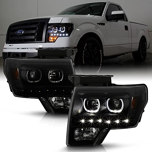 ACANII - For Black Smoke 2009-2014 Ford F150 SMD LED Halo Projector Headlights 09-14 Pair Set Driver + Passenger Side