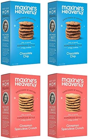 Maxine's Heavenly Crispy Chocolate Chip Cookies and Cinnamon Speculoos Cookies | Low Carb, Low Sugar, Vegan Snacks, Plant Based Snack, Kosher, Gluten Free Snack - Healthy Snacks | 4 pack = 48 cookies