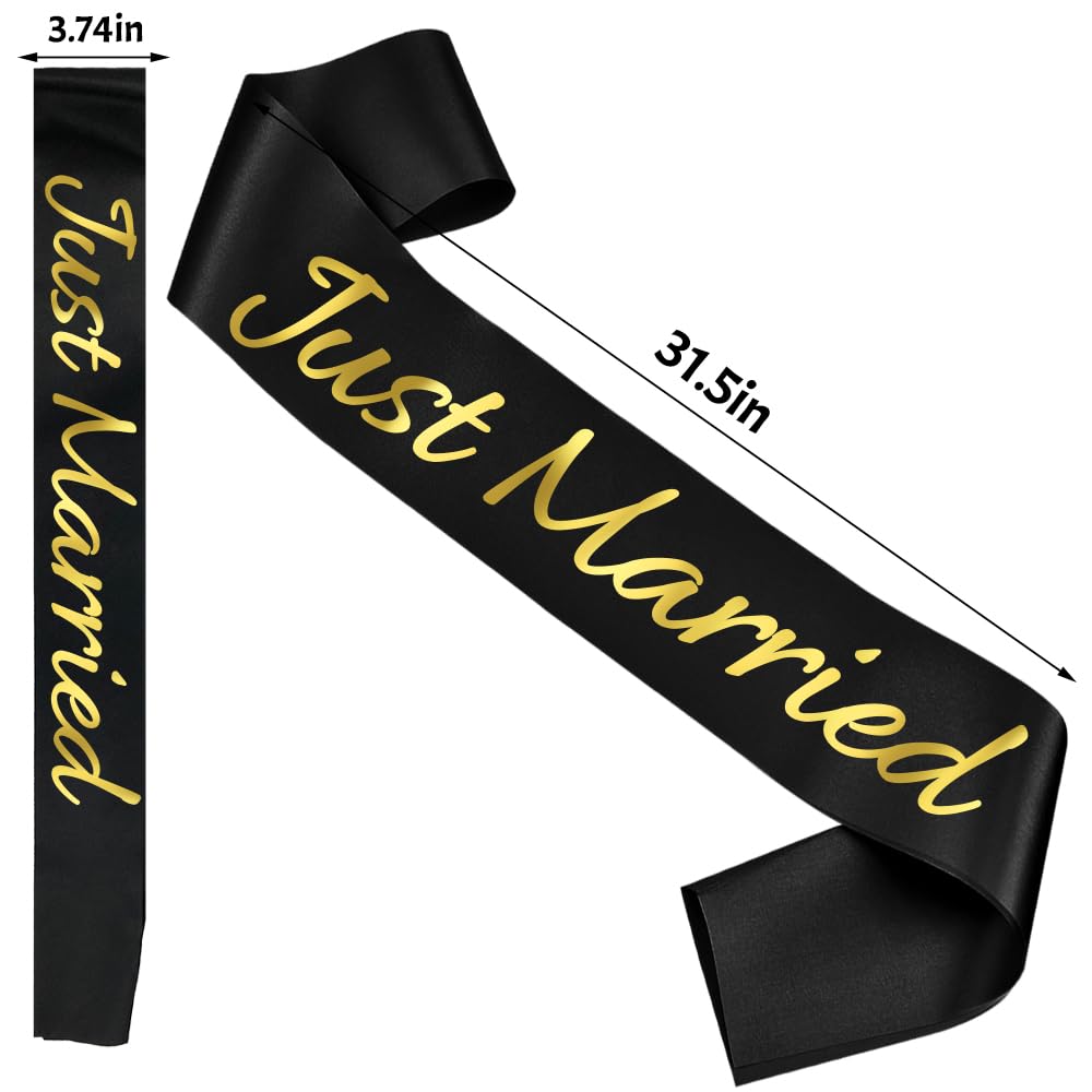 Kit 2 Écharpes "Just Married" Pailletées – Mariée & Marié Pour EVJF/EVJG, Mariage, Fiançailles (Noir & Blanc)