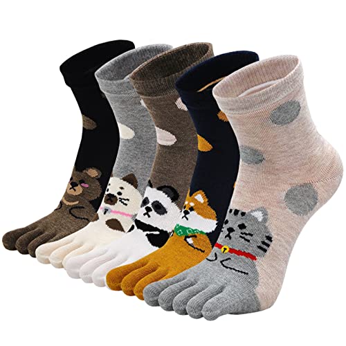 Image of CaiDieNu Women's Animal Toe Socks - Cotton Five Finger Colorful Funny Casual Crew Socks for Ladies