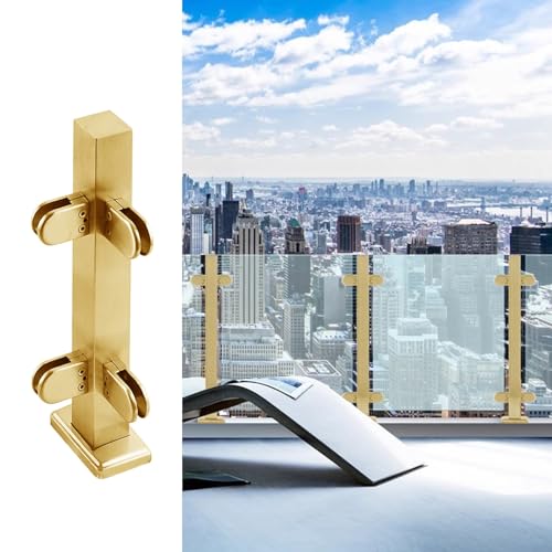 Herrajes de columna de barandilla de vidrio dorado cepillado de metal, barras de valla de vidrio para interiores y exteriores con clips, soporte de panel de vidrio para escalera/cubierta/villa (color