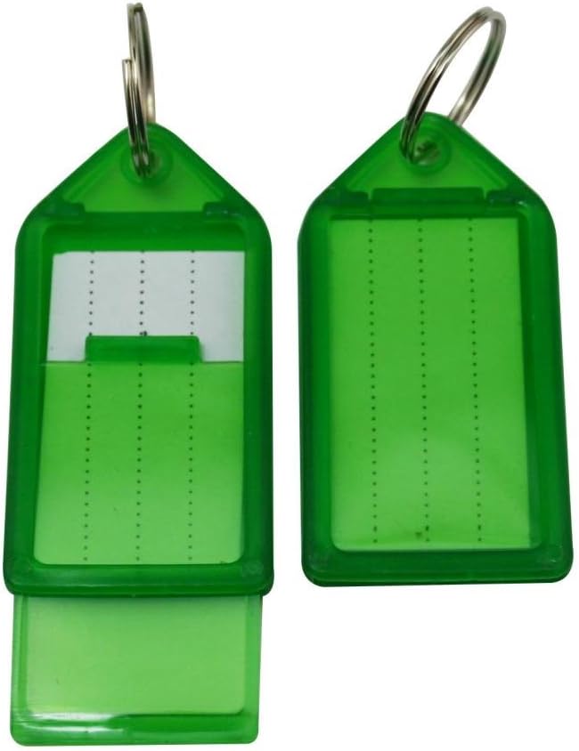 Key Fobs Luggage ID Tags with Key Ring 2.9" X1.5" Color Transparent Green Pack of 15
