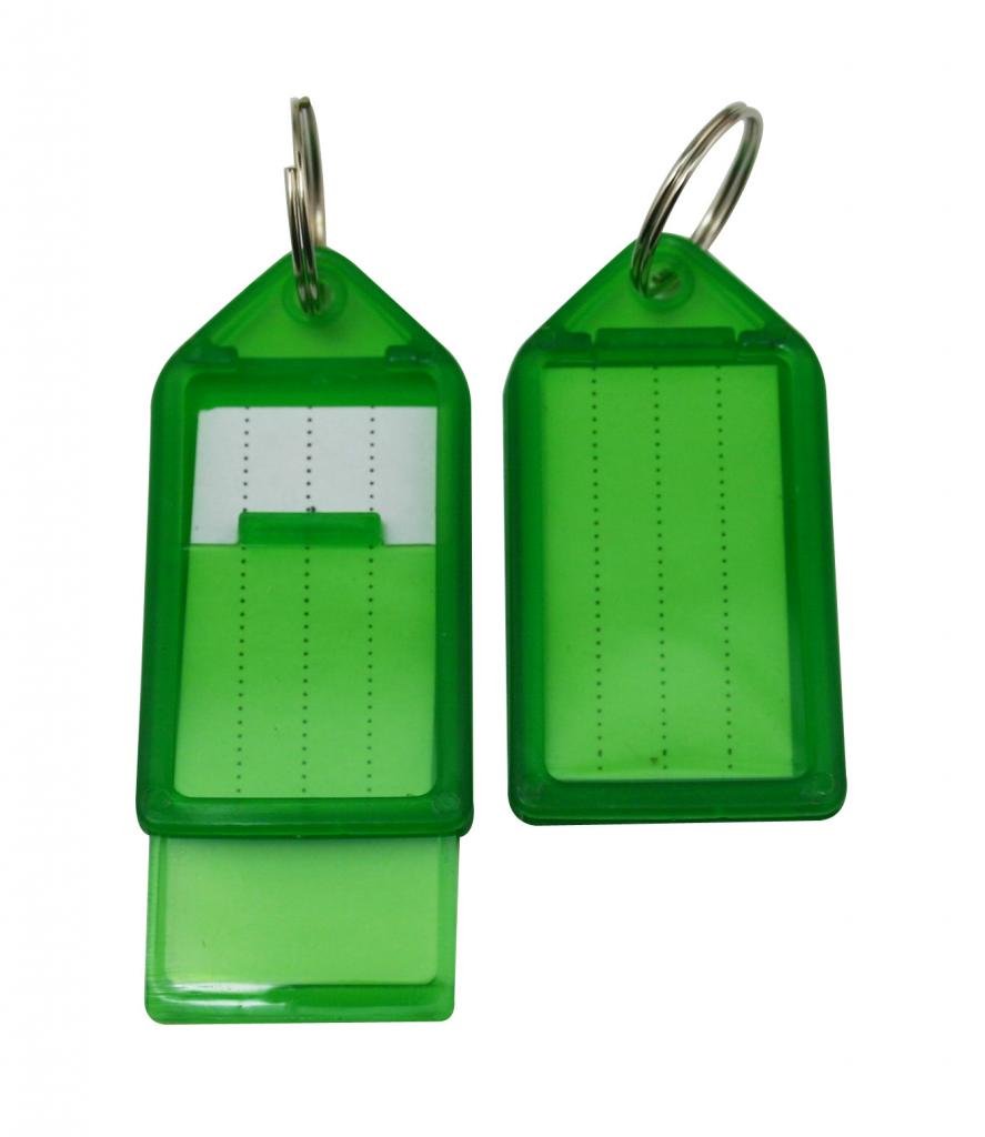 Key Fobs Luggage ID Tags with Key Ring 2.9" X1.5" Color Transparent Green Pack of 15