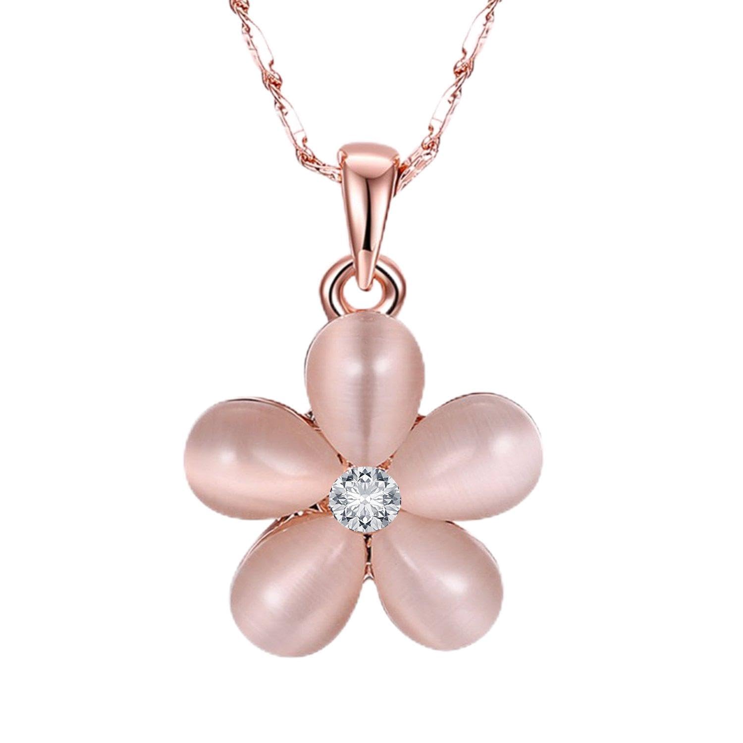Charming Rose Gold Plated Solitaire Floral Pendant with Mona Lisa Stone for Women-image-35