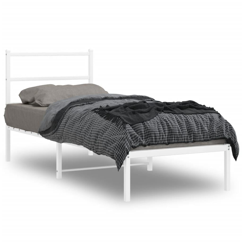 vidaXL Estructura de Cama con Cabecero, Somier de Cama, Armazón Marco de Cama, Cama de Invitados para Dormitorio, Metal Blanco 80x200 cm