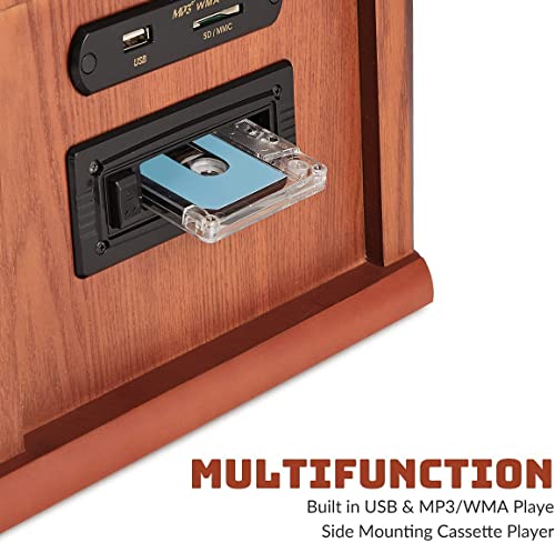 ORCC 10-in-1 Record Player, Nostalgic Turntable for Vinyl Record with Bluetooth, 2 Built-in Speakers, CD, Cassette, AM/FM Radio, USB, SD Slot, Remote Control