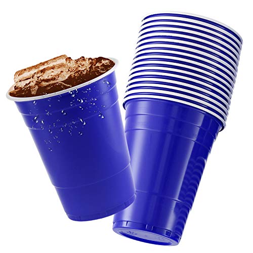 StarMar Blue Cups, [50 Pack] 16 oz Disposable Plastic Cup, Big Birthday Party Cups