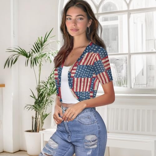 Image of Womens Short Sleeve Bolero Shrug Open Front Knit Cropped Cardigan Shoulder Cover for Dress Cute Casual Knit Cover Up