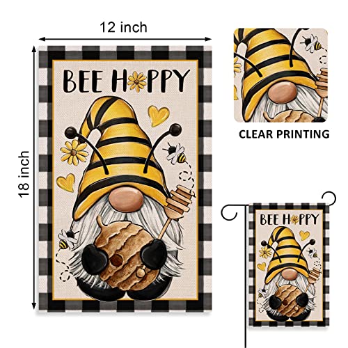 Covido Bee Happy Gnome Spring Decorative Garden Flag, Buffalo Plaid Check Summer Yard Outside Decorations, Farmhouse Outdoor Small Home Decor Double Sided 12 X 18 #TOP1