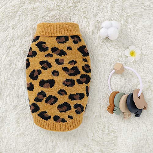 Pasrld Dog Sweater Leopard Pattern Dog Turtleneck Sweatersknitwear Warm Pet Sweater For Fall Winter (M, Yellow) #TOP1