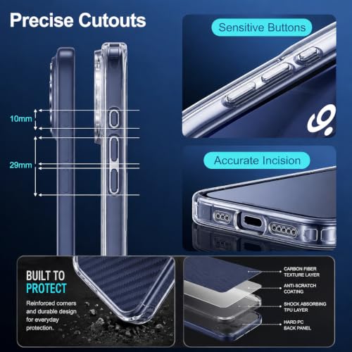 Image of DIZORO Crystal Clear Compatible with iPhone 17 Pro Case with Anti-Yellow Shockproof Transparent Cover with Carbon Fiber Design