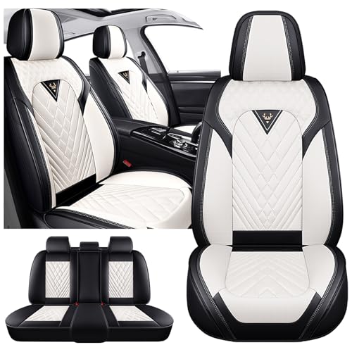 Image of Sequoia Seat Covers Custom Fit for Toyota Sequoia 2001-2026, Waterproof Nappa Leather Car Seat Cover, Comfortable and Anti-Slip Full Set Car Seat Covers(5 Seats /Black White)