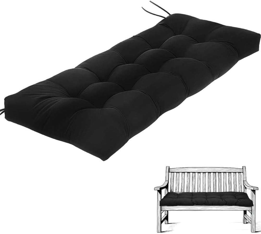 AQIGR Bench Cushions for Indoor/Outdoor Furniture, Tufted Swing/Piano Seat Cushion with Non-Slip Bottom, Bench Pad Cushion for Bay Window/Sofa/Patio(Black,100x50cm/39x20in)