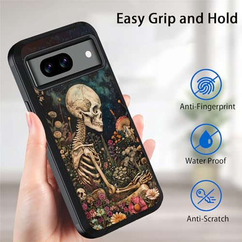 Coque Google Pixel 8a antichoc à motif tête de mort fleur - 6