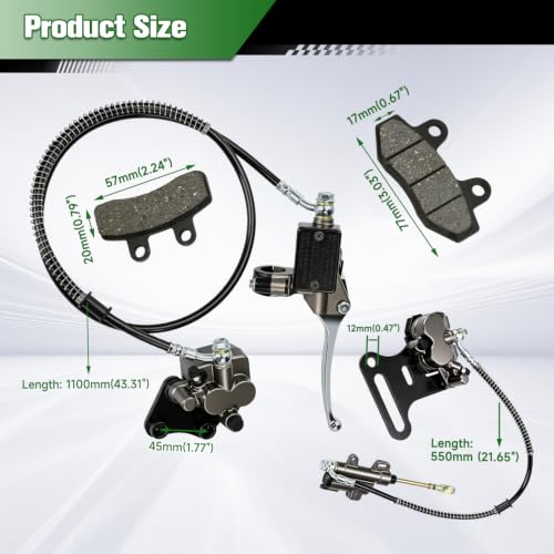 Image of Dirt Bike Front Hydraulic Brake Master Cylinder Caliper Assembly & Rear Brake Kit 12mm Compatible with Apollo SSR 125cc 110cc Tao Tao Coolster X-pro 90cc 70cc 50cc 4 Stroke Pit Bike Parts Gray